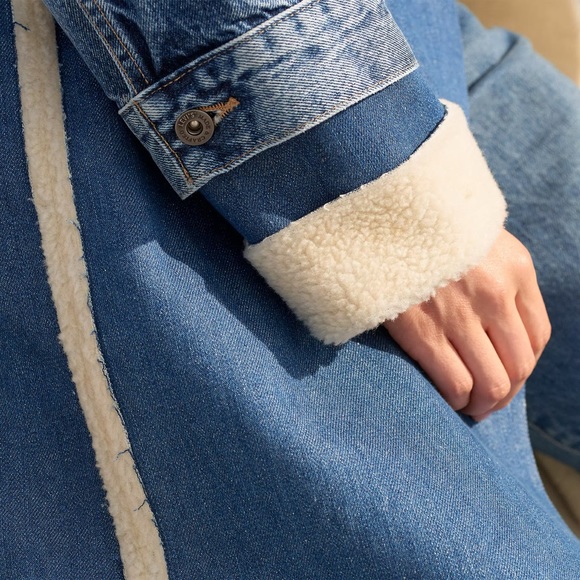 🌶️🔥RARE LEVI’s ARCTIC OVERCOAT Sherpa Denim Trench Coat #ski - Picture 3 of 6